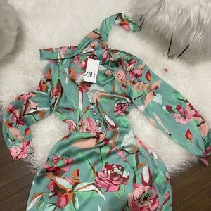 Zara floral print bow tie dress